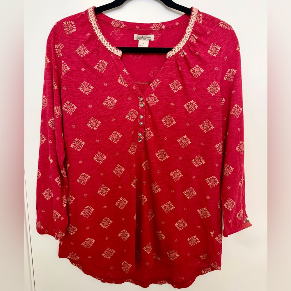 Lucky Brand Red and Cream Blouse